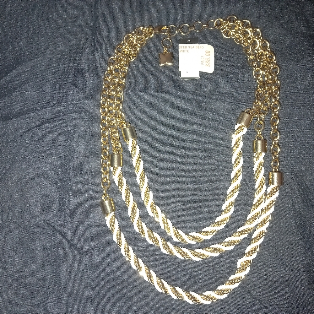 BCBG Max Azria Gold and White Beaded Chain Necklace NWT